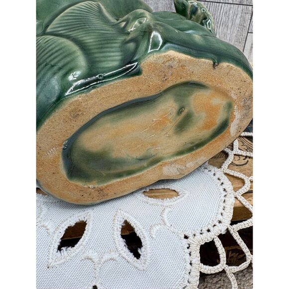 Vintage Lucky Elephant Hugging Plant Green Ceramic Vase - Picture 4 of 6
